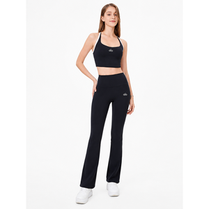 Conjunto de Yoga de Nylon y Spandex para Mujer, Marca Privada Personalizada, Top Corto y Leggings Acampanados con Ribete en Contraste, Talla XL, Ropa Deportiva para Gimnasio y Entrenamiento - Product Image 1