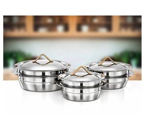 Olla redonda de acero inoxidable plateada, elegante y popular, con tapa, para servir comida caliente, ideal para bodas, fiestas y decoración del hogar. - Product Image 4