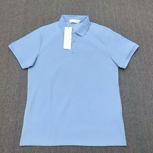 เสื้อโปโลแขนสั้นสีกรมท่าสำหรับผู้ชาย ผ้าคอตตอนปิเก้สีพื้น ระบายอากาศได้ดี สวมใส่สบาย ทรงปกติ ดีไซน์กระดุม - Product Image 3