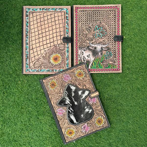 New 2025 High Quality Custom <b>A4</b> Size Hand Tooled Leather Professional Padfolio Genuine Leather Interview <b>Folders</b> for Women & Men - Product Image 3