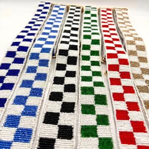 Cinturones y correas de guitarra hechos a mano con cuentas verdes, longitud personalizada con diseño de bordado de semillas y estrella, bolso único. - Product Image 6