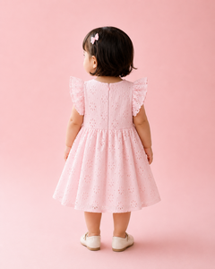 Robe en coton à fleurs rose pour bébé fille avec nœud |   Robe de soirée d'été chic - Product Image 5