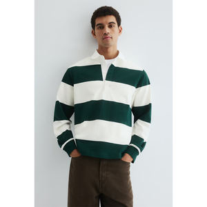 <b>Men's</b> Custom Logo Vintage Heavyweight T-<b>shirt</b> Oversized Cotton Stripe Rugby Long Sleeve Polo Sweatshirt Street Clothing OEM - Product Image 3