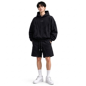 Ensemble sweat à capuche et short pour homme, doublure polaire, coton, imprimé personnalisé, coupe décontractée, style streetwear, ajustement ample, type régulier - Product Image 2