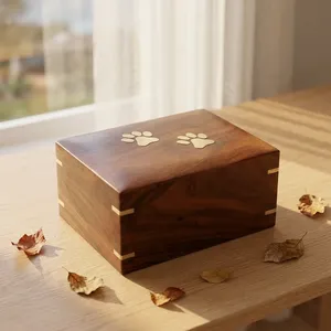 <b>Wooden</b> <b>Storage</b> <b>Box</b> Rectangular Minimalist Design Paw Print Engraving for Pet Keepsakes - Product Image 3