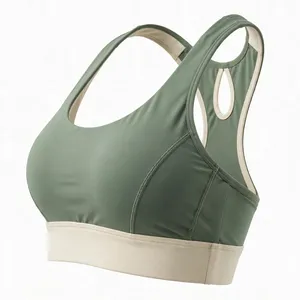AMKOOR Sujetador deportivo sin costuras para mujer, color verde oliva, elástico en cuatro direcciones, espalda cruzada, sin aros, transpirable, nailon y elastano - Product Image 5