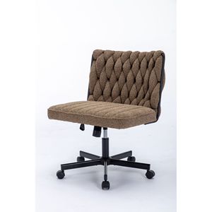 Modern Armless <b>Desk</b> Chair with Criss Cross Leg Wide Seat Home Office Work Meditation Wheels Included for Office Environment - Product Image 4