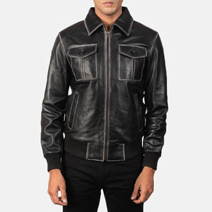 Leather <b>Jacket</b> Men in Black Shine Customized Style Men's Bomber Leather <b>Jacket</b> with <b>Sheepskin</b> Casual Wear For Winter Season - Product Image 5