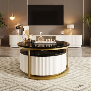 Tavolino da Caffè Rotondo Moderno con Cassetto, Design Scanalato da 31,5 Pollici - Product Image 4