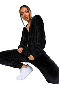 Conjunto Deportivo de Dos Piezas Unisex con Sudadera con Cierre y Pantalones Deportivos Negros, Transpirable, con Cintura Elástica y Mangas Largas - Product Image 4