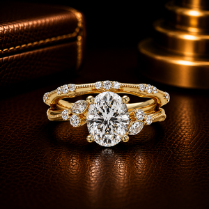 Luxury 14K Pure <b>Gold</b> Lab Grown Oval Cut Diamond Engagement <b>Ring</b> Marquise Accent Bridal <b>Set</b> Wedding <b>Rings</b> For Womens Fine Jewelry - Product Image 1