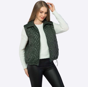 GRACE COLLECTION Women's Breathable Sheep Skin Quilted Puffer <b>Vest</b> High Quality Navy Blue Vintage Hooded Collar Zipper Closure - Product Image 6