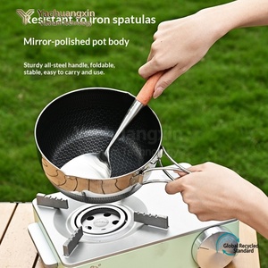 Outdoor Pots and <b>Pans</b> Camping Cookware Portable Camping 316 Stainless Steel Wok Non-stick Wok Handle Foldable Small Wok - Product Image 5