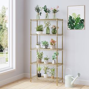 Espositore a Cinque Ripiani in Ferro Lucido 74*34*150cm con Ruote Regolabili e Piedini per Regolazione Libera dello Spazi tra i Ripiani per Unità di Scaffalatura - Product Image 1