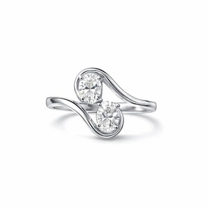 Anillo de compromiso de oro puro de 14K Toi et Moi con diamante ovalado de laboratorio, anillo de boda de dos piedras con diseño de pasamanos, regalo de aniversario para ella, venta al por mayor - Product Image 2