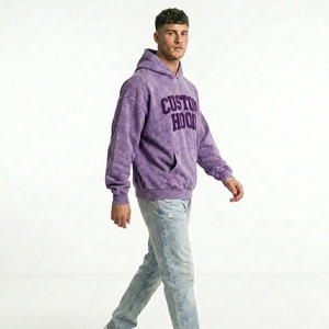 Sweat à capuche oversize en molleton pour homme, effet délavé minéral, avec broderie personnalisée, style streetwear vieilli, en coton épais, motif lettres d'équipe - Product Image 4