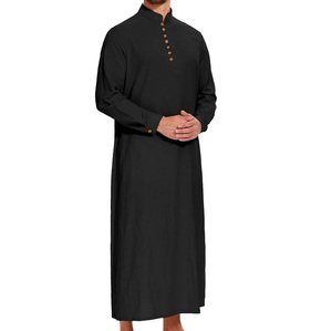 New Arrival Fashion Printed Traditional Embroidery Long Sleeve Black <b>Thobes</b> Jalabiya Jubbah For Hajj And Umrah Thawb Breathable - Product Image 2