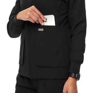 Blouse médicale classique pour femme, anti-plis, avec poignets côtelés, noire, pour le travail en milieu hospitalier, à prix abordable - Product Image 4
