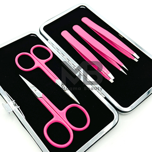 Juego de pinzas para cejas de color rosa con tijeras, punta puntiaguda de acero inoxidable, estilo moderno, duradero para el cuidado de las cejas - Product Image 5
