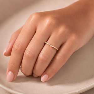 14 Round Brilliant Cut Stone Lab Grown Diamond Wedding <b>Ring</b> Band Curved Chevron <b>Stacking</b> for Parties 10k 14k 18k Solid Gold - Product Image 6