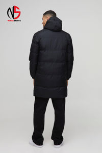 Chaqueta acolchada con capucha de longitud media para hombre, con logotipo personalizado OEM, en negro, a prueba de viento y cálida, de alta calidad, tipo burbuja. - Product Image 4