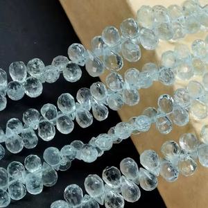 100% Natural Arrival <b>Aquamarine</b> Faceted Drops Shape Beads Briolette Teardrops for Jewelry Making 5x8mm 8 Inches - Product Image 1