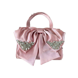 Sac de soirée élégant en satin avec nœud et strass, sac à bandoulière pour robe avec broderie florale - Product Image 1