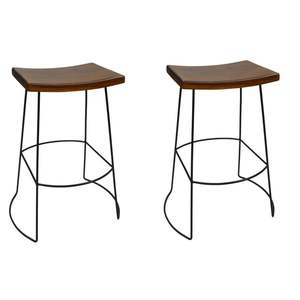 Artisan Crafted Wooden Iron Stool Featuring <b>Rustic</b> Industrial Design For Modern <b>Home</b> Kitchen Bar Seating <b>Decor</b> - Product Image 5