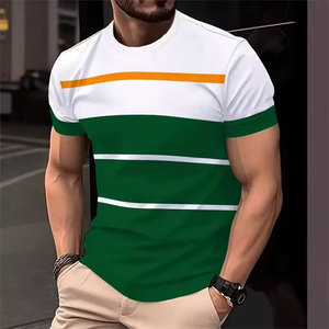 T-shirts à rayures larges simples et tendance pour hommes, été, décontractés, imprimés en 3D, couleurs contrastées, polyester, streetwear - Product Image 3