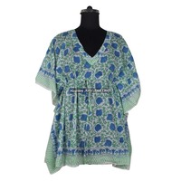 Gaun Pantai Katun Polos Batik Pendek Kaftan Desain Trendi Modis Bermotif Bunga Katun Kaftan V-neck Kasual