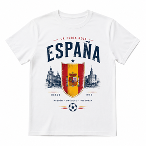 T-shirt de football de l'équipe nationale d'Espagne pour homme, manches courtes, coton, jersey décontracté, imprimé, col rond, coupe classique - Product Image 1