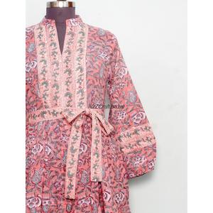Vestido Maxi Casual Elegante Vintage de Algodón con Estampado Floral y Manga Abullonada con Cuello en V para Mujer, Ajuste Holgado, Transpirable, Venta al por Mayor - Product Image 4