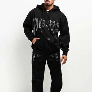 เสื้อฮู้ดดี้ผู้ชายสีดำทรงโอเวอร์ไซส์ ซิปหน้า พิมพ์ลายตัวอักษร สไตล์สตรีทแวร์ ผ้าฟลีซคอตตอน ทรงปกติ ใส่ได้ในฤดูใบไม้ร่วง - Product Image 3