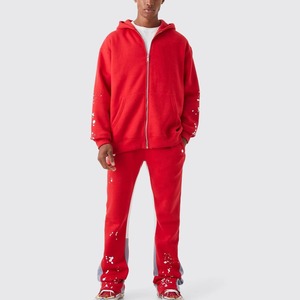Chándal Rojo con Capucha para Hombre, Cierre de Cremallera Completo, Diseño de Puntos, Ropa Casual Transpirable, Corte Regular, Estilo Primavera - Product Image 1