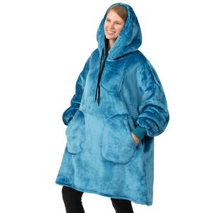 เสื้อคลุมฮู้ดผ้าเชอร์ปาขนาดใหญ่พิเศษสำหรับผู้หญิง ผลิตจากโพลีเอสเตอร์ถัก 100% ผ้าห่มสำหรับผู้ใหญ่แบบสวมใส่ได้ - Product Image 1