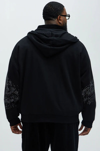เสื้อฮู้ดซิปผู้ชายทรงโอเวอร์ไซส์ ลายจุดประดับเพชร สไตล์สตรีทแวร์ สีดำ ผ้าเฟรนช์เทอร์รี่ โดย Salamons - Product Image 2