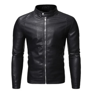 Autumn Men's Casual Coated Genuine Leather Varsity Jacket Fashionable Loose Fit Stand Collar Front Logo Motorcycle <b>Clothing</b> - Product Image 3