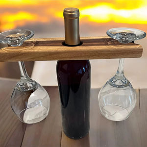 Wooden Wine Bottle And Glass Holder Rack Perfect For Dining <b>Table</b> And Romantic Dinner Party Display Wholesale From India - Product Image 1