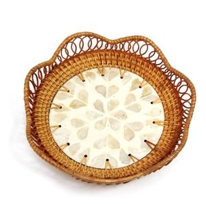 Handwoven Scalloped Rattan <b>Tray</b> Decorative Wicker Serving <b>Tray</b> with Wavy Edges Natural <b>Round</b> Organizer for Coffee <b>Table</b> - Product Image 2