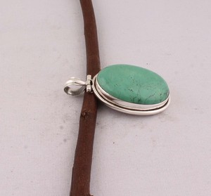 Grand pendentif naturel en argent sterling 925, bijoux vintage, vente en gros, collier à grosse pierre précieuse verte pour femme - Product Image 6
