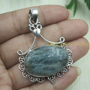 Colgante de Aguamarina Hecho a Mano, Plata de Ley 925, Filigrana Vintage, Gema Ovalada, Collar, Amuleto, Joyería, Regalo para Mujer, Unisex - Product Image 3
