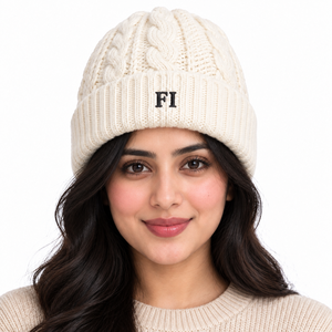 Wholesale Cream Cable Knit Beanie <b>Hat</b> with Folded Cuff and Embroidered Letter Logo Unisex Winter <b>Warm</b> Chunky Knitted Cap B2B USA - Product Image 3