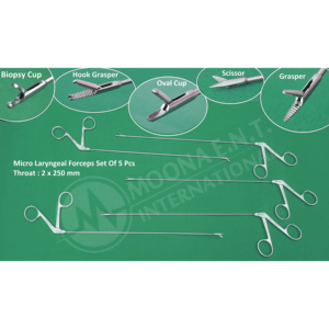 Pinces micro-laryngées manuelles ENT, lot de 5 pièces, longueur de travail 25 cm/250 mm et 2 mm pour la gorge, instruments chirurgicaux - Product Image 1