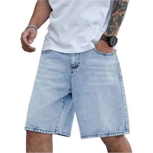 Pantalones Cortos de Mezclilla para Hombre, Estilo Urbano, Personalizados, Casuales, Rectos, Holgados, Desgastados, Lavado Oscuro, 100% Algodón, Secado Rápido, Vintage - Product Image 1