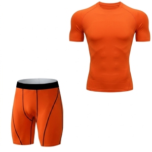 <b>Men's</b> Green <b>Compression</b> Shirt <b>Shorts</b> Set V-neck <b>Short</b> Sleeve Fitted Moisture Wicking Breathable Four-Way Stretch Eco-Friendly - Product Image 6