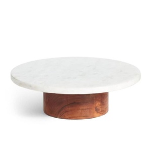 Soporte de lujo para tartas de mármol blanco con base de madera maciza, pedestal moderno para exhibir postres, ideal para decoración de mesas de cocina, panadería y fiestas. - Product Image 2