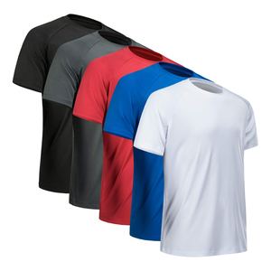 T-shirt en tricot à manches courtes pour homme, col rond, couleur unie, coupe classique, séchage rapide, polyester, décontracté, blanc, rouge, bleu, gris, noir, gym - Product Image 1