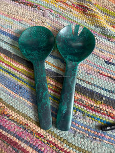 Cubiertos de resina al por mayor a precios directos de fábrica Servidor de ensalada de resina de mármol piedra Servidor de ensalada de resina Aqua Swirl - Product Image 2