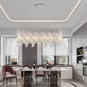 Moderno argento elegante lampadario di cristallo ovale cristalli pendenti riflettenti lampada da soffitto per sala da pranzo luci pendenti - Product Image 1