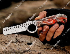 Cuchillos Multifuncionales de Alta Calidad Hechos a Mano, Profesionales, de Acero de Damasco, con Orificio para el Dedo, de 8 Pulgadas, Estilo Vaquero Occidental, para Cortar Cuernos de Toro - Product Image 4